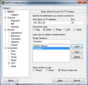 Putty Einstellungen für Dreambox Putty Einstellungen für Dreambox